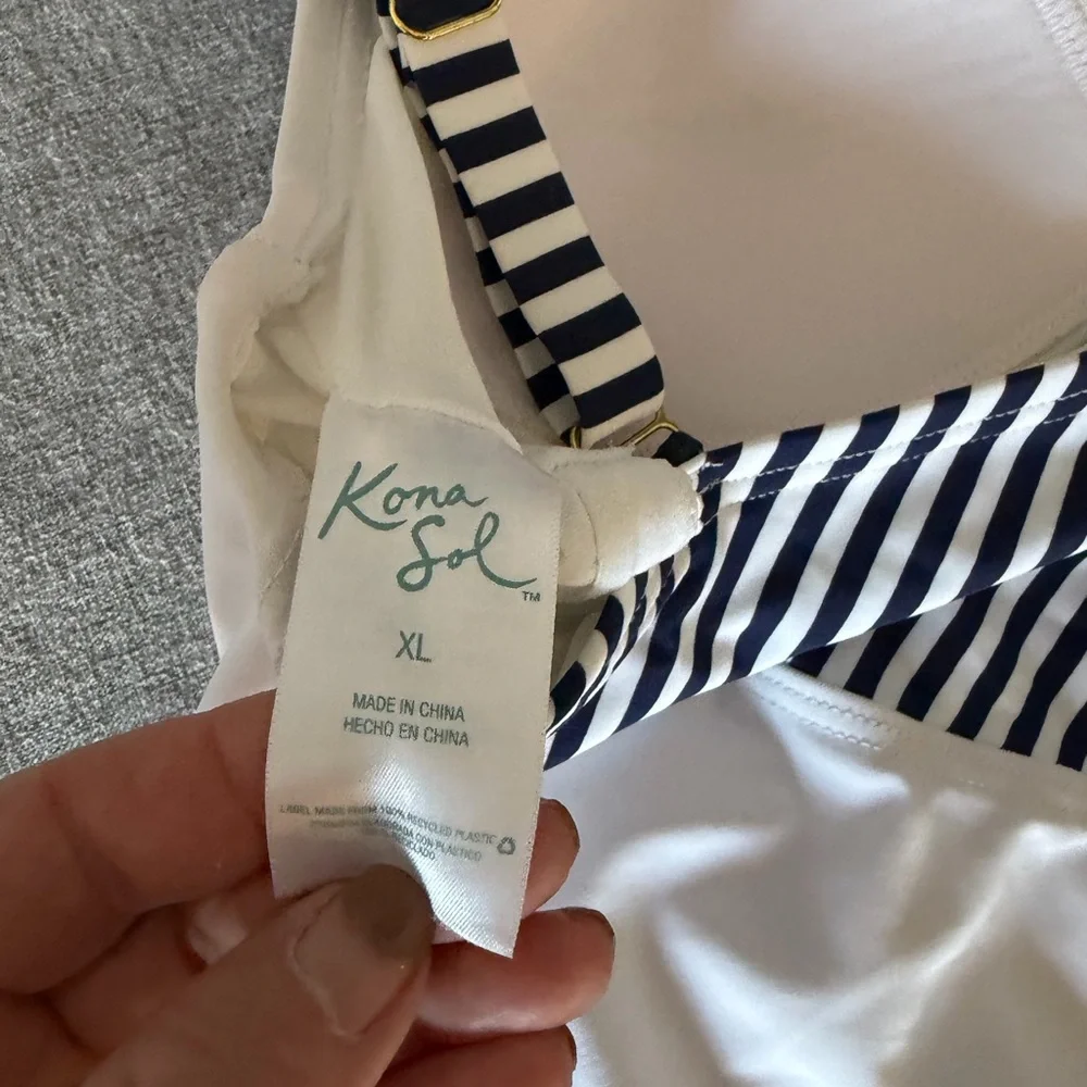 Kona Sol Navy and White Striped Swimsuit